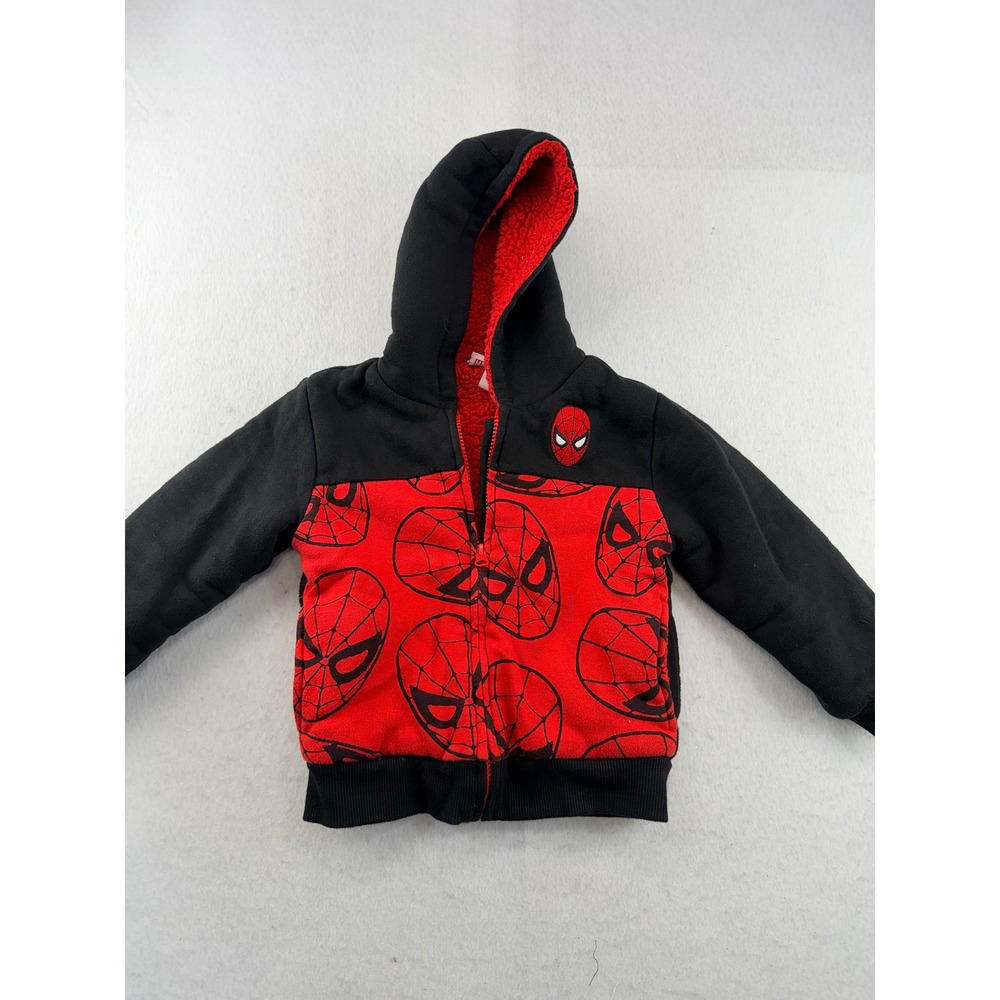 Marvel Spider-Man Toddler Boys Red Black Sherpa Lined Zip Up Hoodie Size 4T